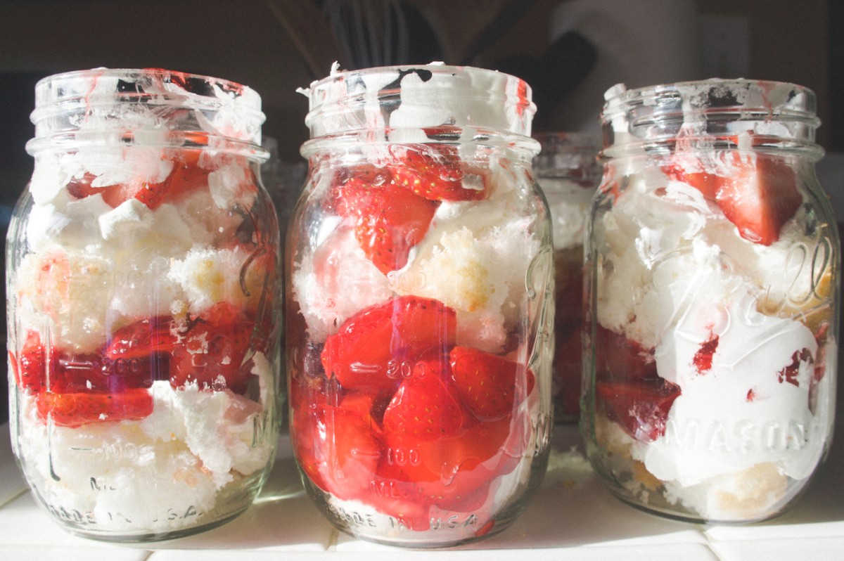Strawberry shortcake in mason jars